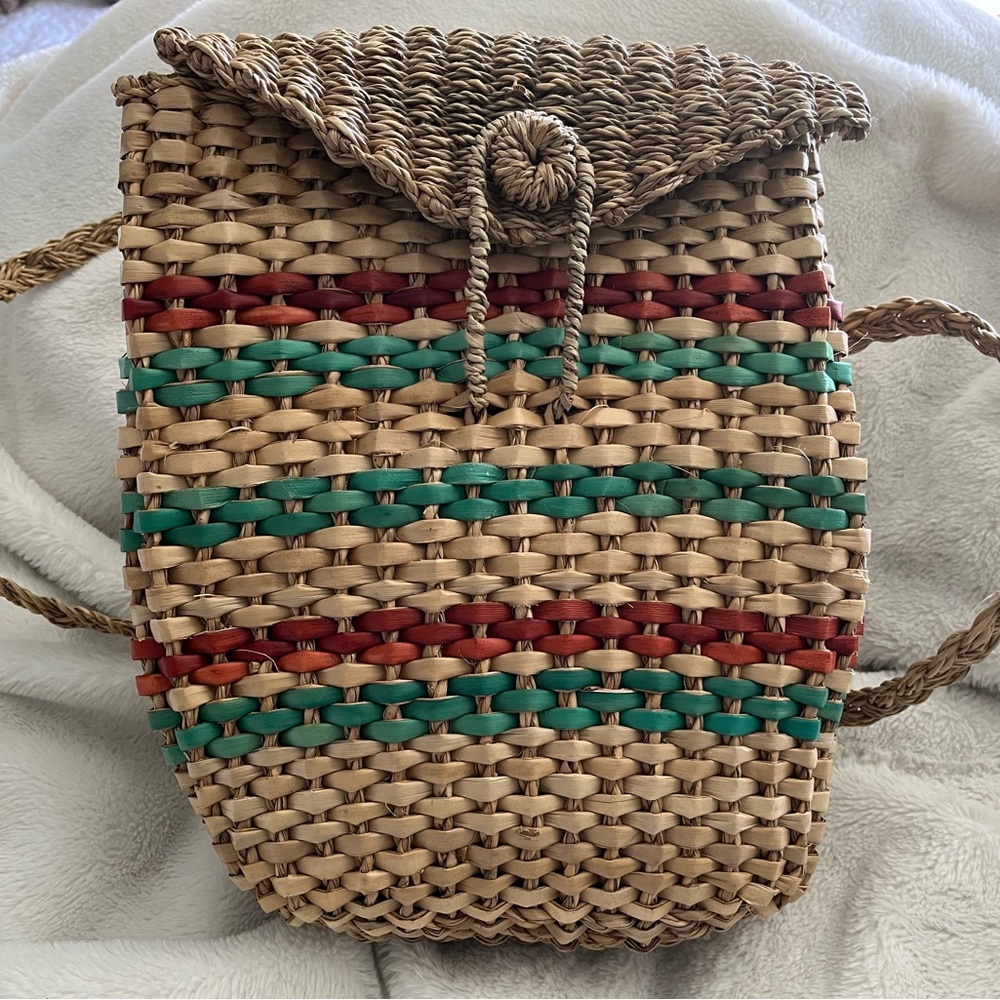 Handcrafted Woven Straw Backpack - Multicolor